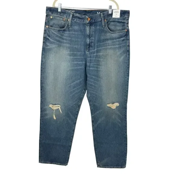 NEW J.Crew Jeans Women 34 Blue Medium Wash Boyfriend Slouchy Distressed - Picture 2 of 11